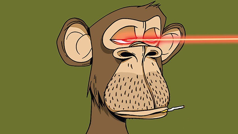 A cartoon of an ape shooting lasers out of its eyes