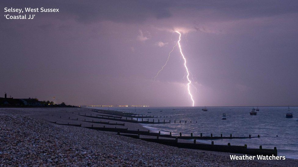 A lightning strike in Selsey, West Sussex