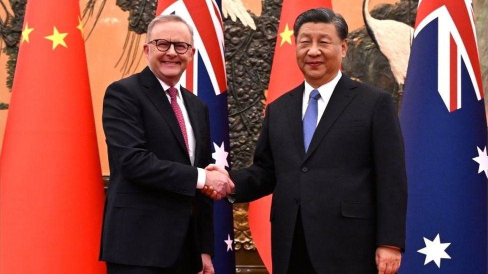 Australian Prime Minister Anthony Albanese meets with Chinese President Xi Jinping at the Great Hall of the People in Beijing, China, 06 November 2023.