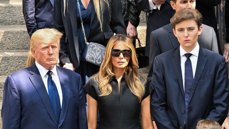 Donald, Melania and Barron at Ivana Trump's funeral