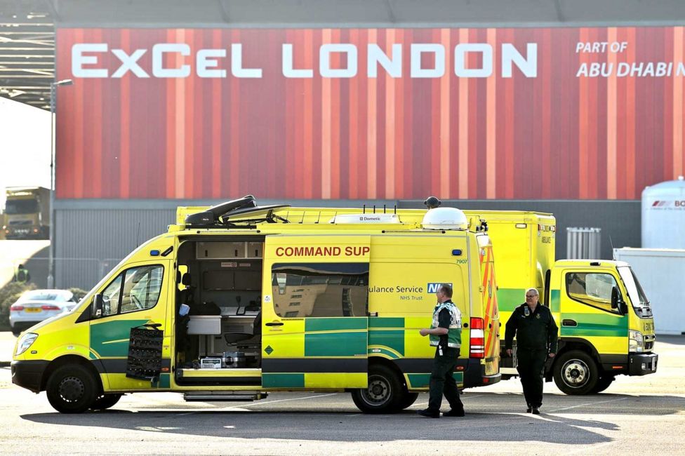 An ambulance outside the NHS Nightingale Hospital