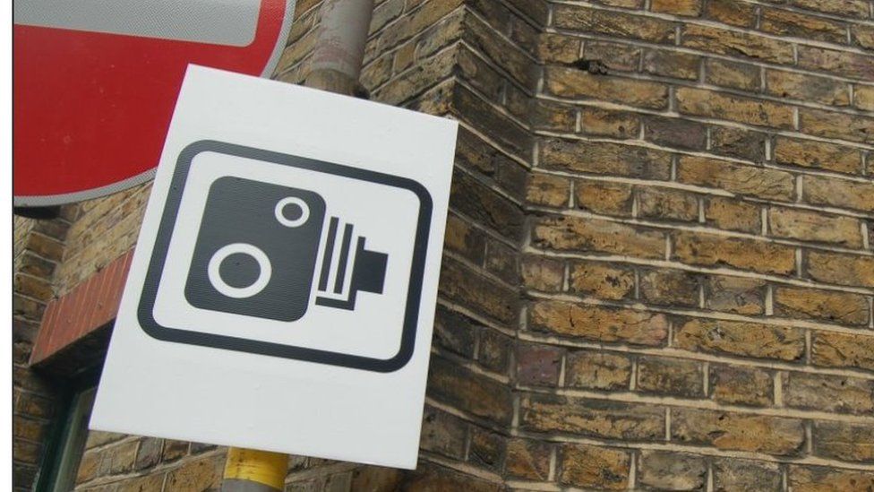 Speed camera sign in London