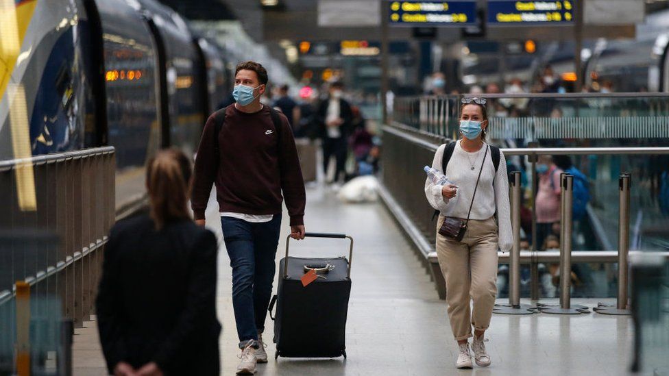 File pic of Eurostar travellers at St Pancras station in London