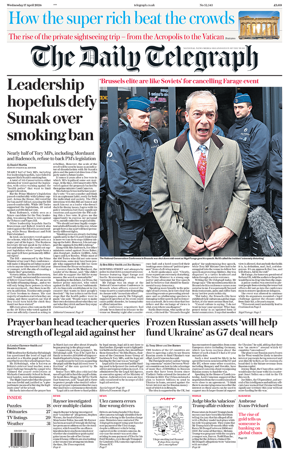 Newspaper headlines: School's prayer ban win and 'cig-free generation ...