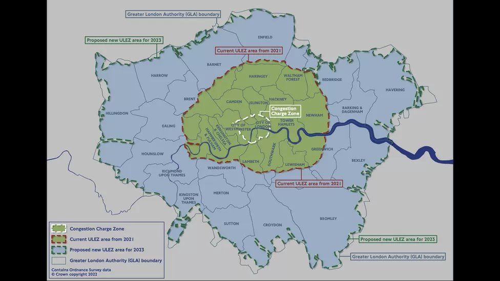 Map of current and expanded ULEZ zone