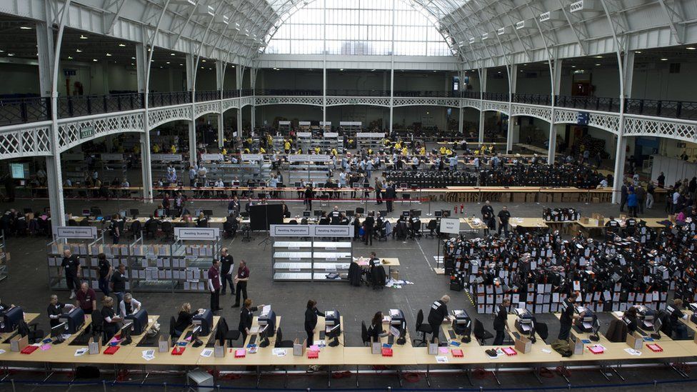 Staff tally the votes for the local elections at Olympia