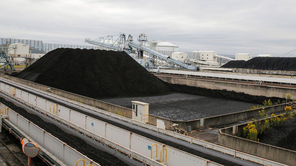 Coal piles are seen at JERA"s Hekinan thermal power station in Hekinan, central Japan October 18, 202