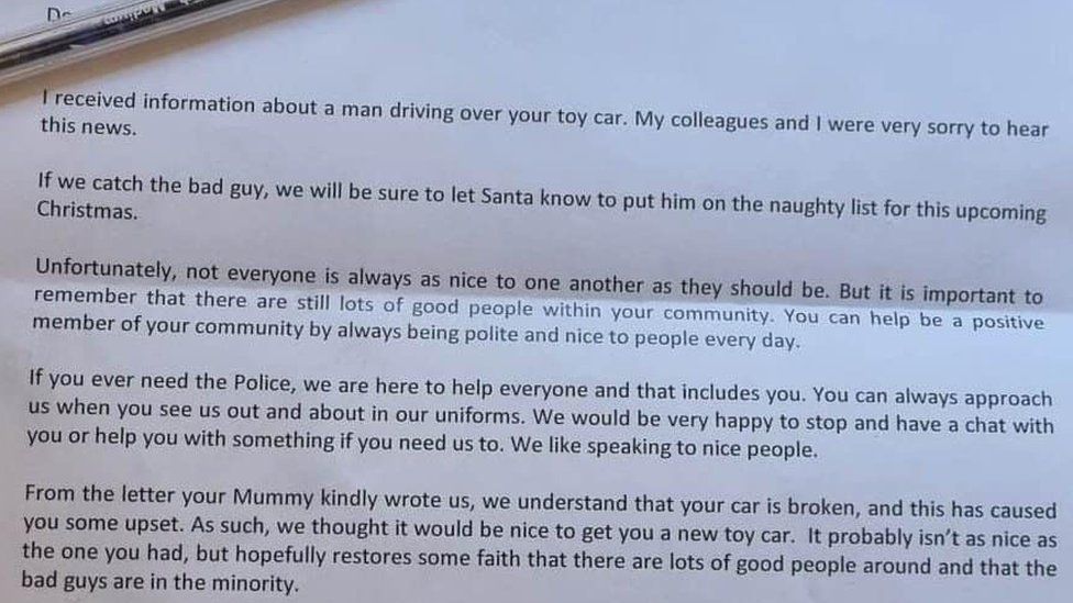 The letter Dorset Police sent to the young boy