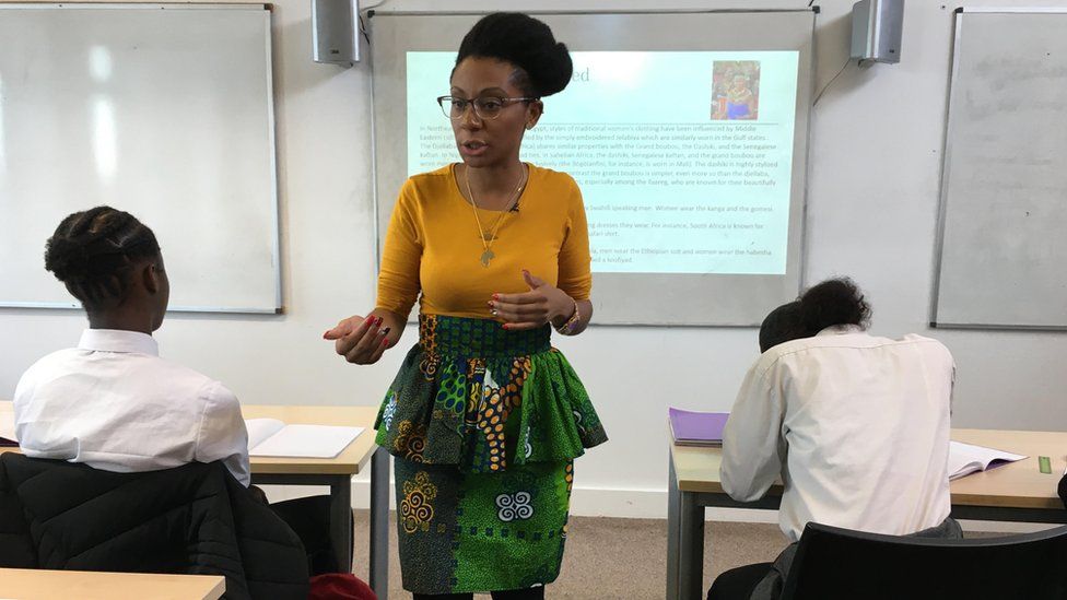Image of Aisha Thomas teaching the first new Black History curriculum lesson.