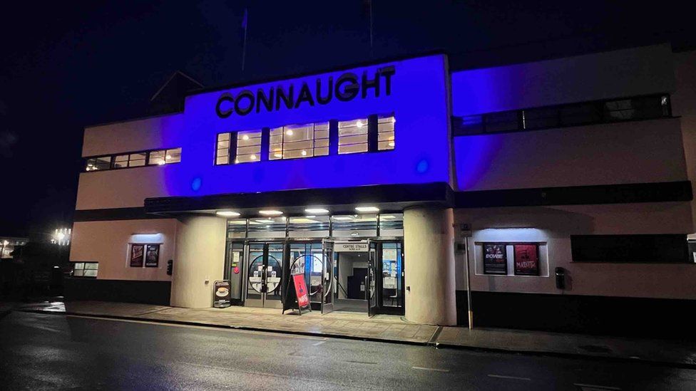 Worthing Connaught Theatre lit blue