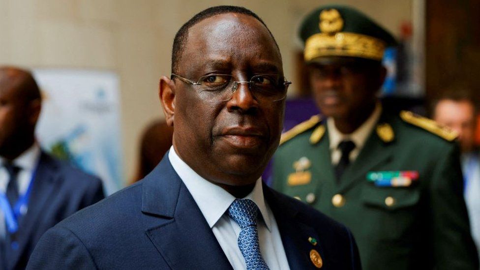 Senegalese President Macky Sall, arrives for the 36th Ordinary Session of the Assembly of the African Union at the African Union Headquarters in Addis Ababa, Ethiopia February 19, 2023