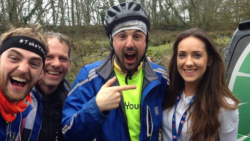 Charity cyclist with Jamie McDonald second from right with Gemma Lloyd