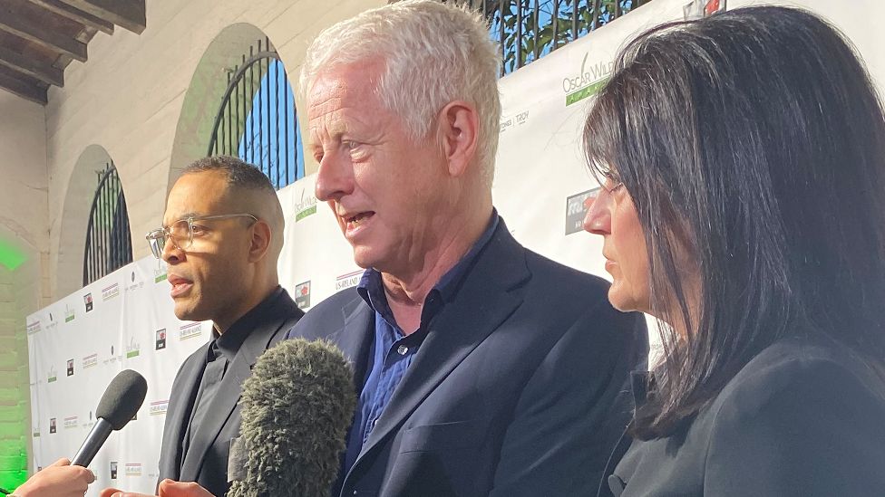 King Richard director Reinaldo Marcus Green, director Richard Curtis and writer and commentator Emma Freud at the Oscar Wilde Awards
