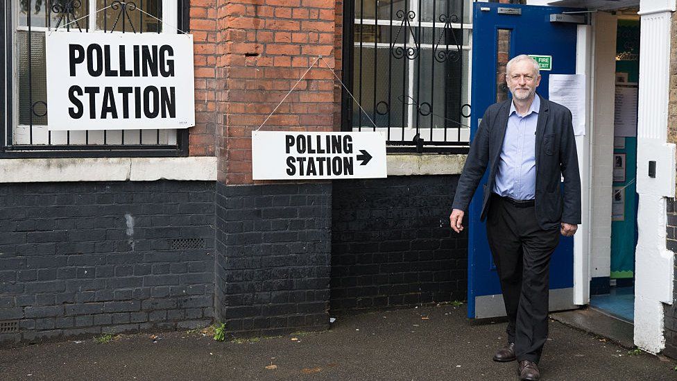 Jeremy Corbyn at a polling station