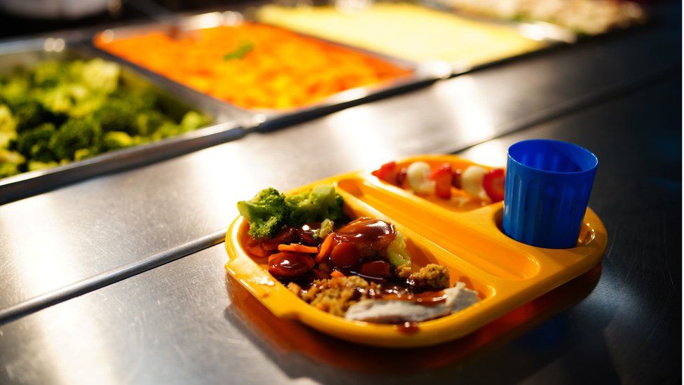 A lunch tray in the school canteen