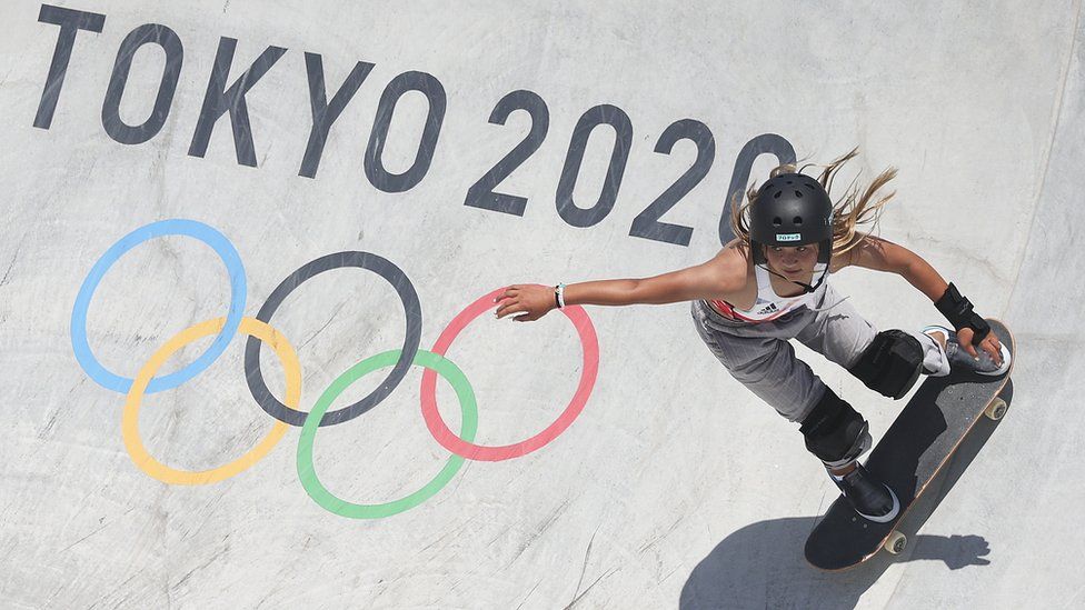 Great Britain's Sky Brown in action during the women's skateboarding park final at the Tokyo Olympics