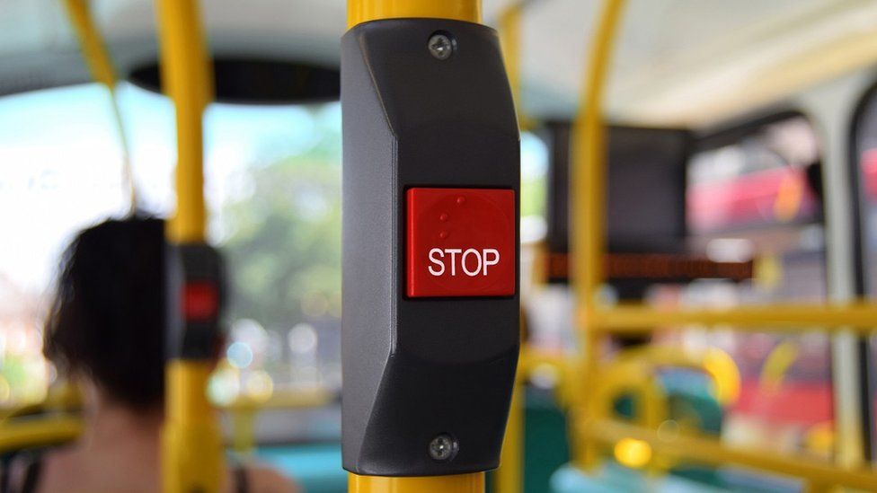 Stop button on bus