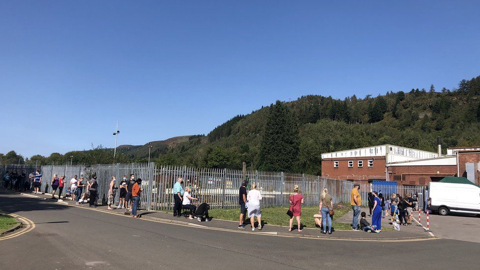 Queue at Abercynon mobile testing centre