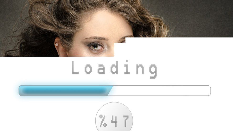 Page with half a woman's face downloading slowly