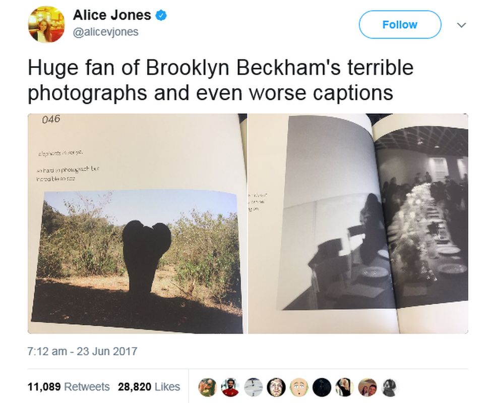 Alice Jones's tweet mocking some photos in the book