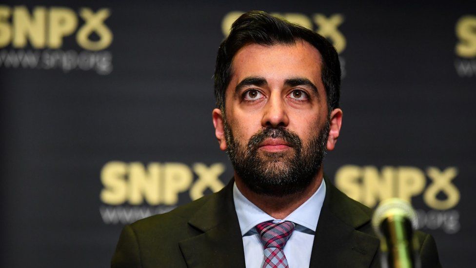 Humza Yousaf taking part in the SNP leadership hustings at the Town Hall in Johnstone, Scotland