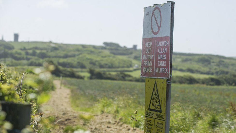 A warning sign at Castlemartin Range