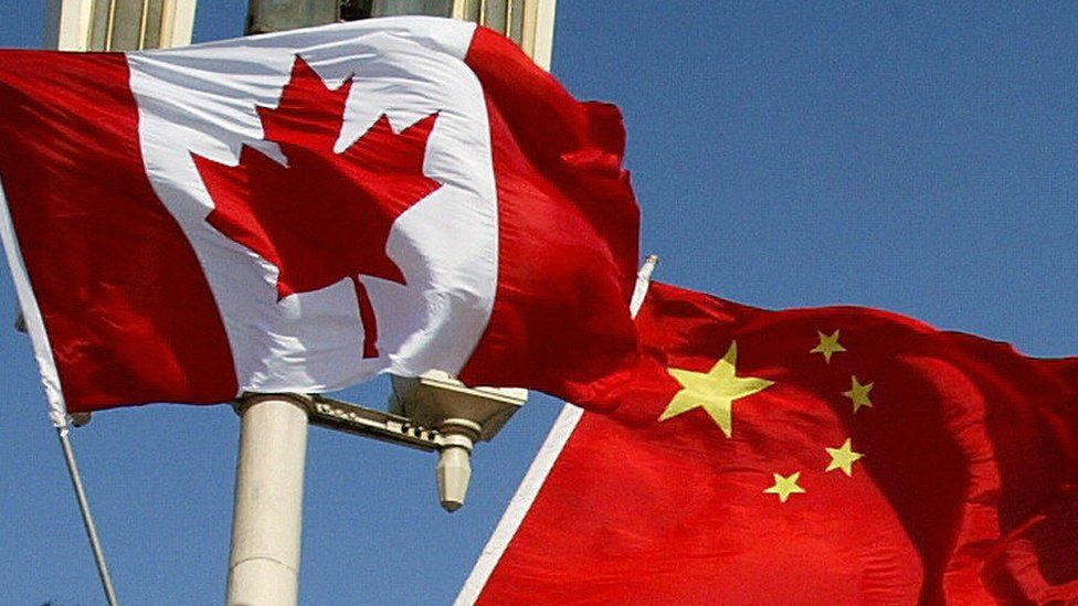 File image of Canadian and Chinese flags