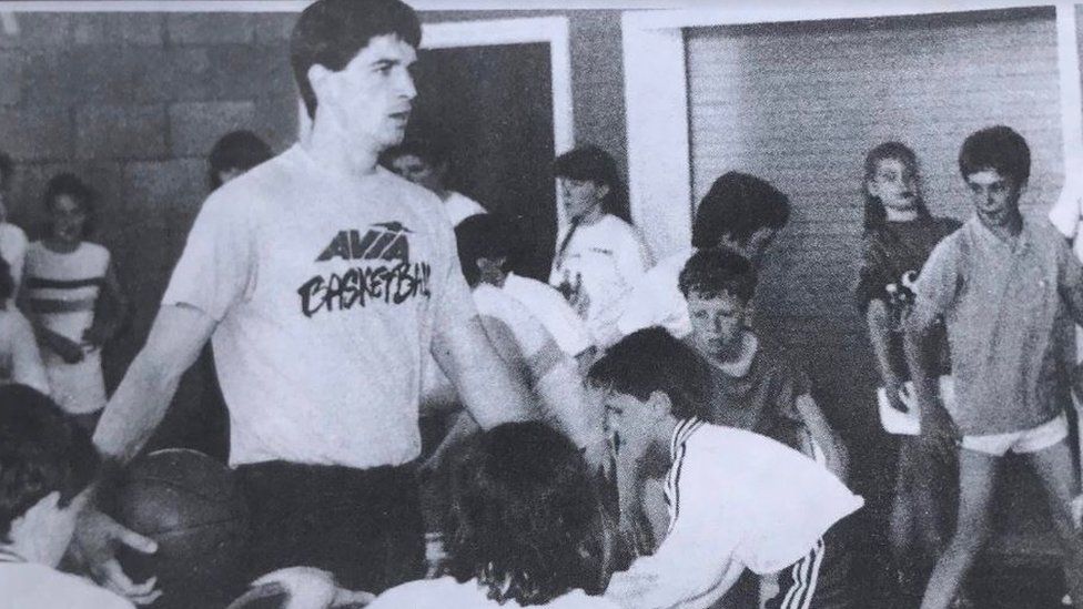 Utah Jazz legend John Stockton at a basketball camp in Dungannon in 1988