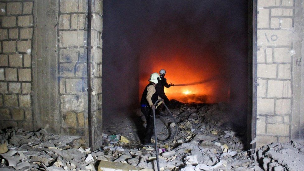 The White Helmets fight a fire in Idlib