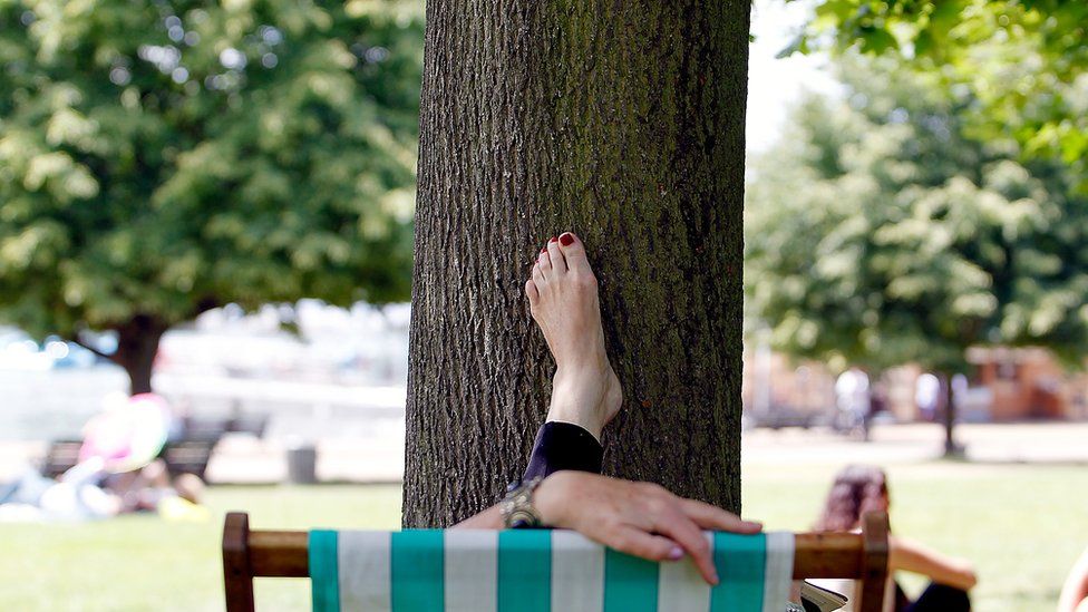 A woman relaxes in a deckchair in London's Hyde Park