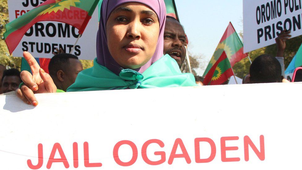 Protesters in Pretoria, South Africa take part in a demonstration against Ethiopian government on June 24, 2014