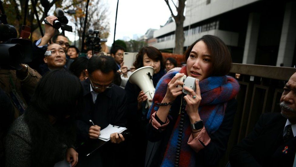 Japanese journalist Shiori Ito, who accused a TV reporter of rape, speaks to reporters