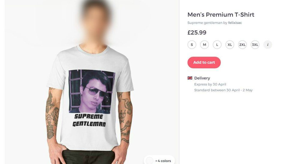Blurred face of model in the t-shirt with his face on