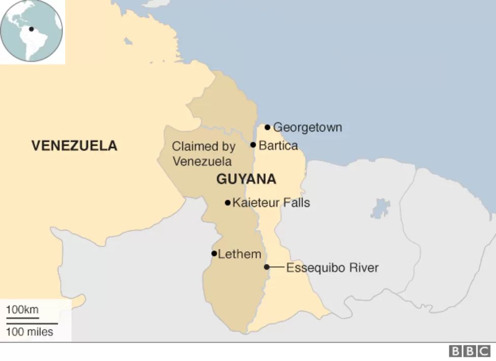 map of Venezuela's contested claim on Guatemala