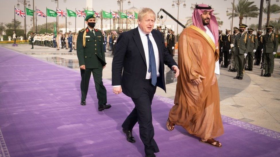 Prime Minister Boris Johnson with Saudi Arabia's crown prince