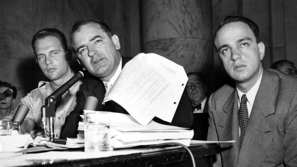 Cohn (far right) with Republican Senator Joseph McCarthy