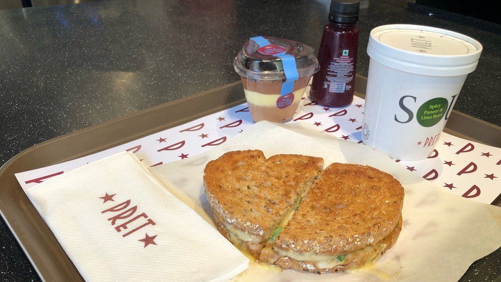 A toasted sandwich and mousse from pret a manger