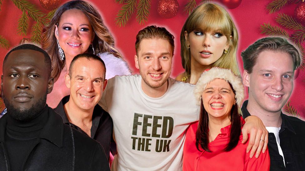 (From left to right - Stormzy, Mariah Carey, Martin Lewis, Ladbaby's Mark and Roxie Hoyle, Taylor Swift and George Ezra