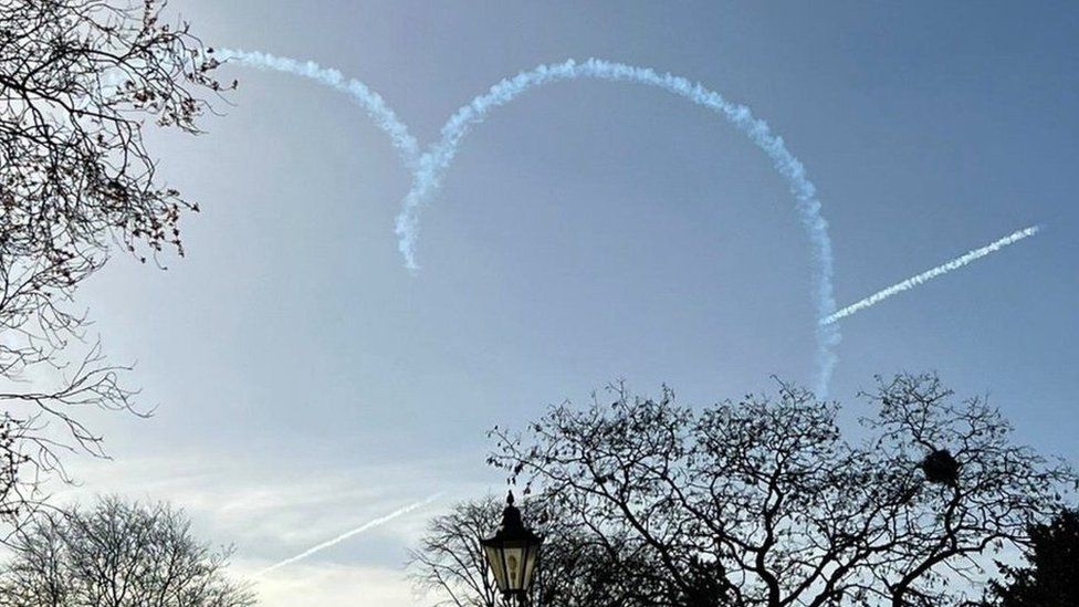 The heart-shaped display was captured above Southwell Minster.