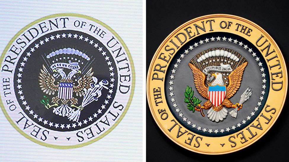 Doctored presidential seal and real presidential seal