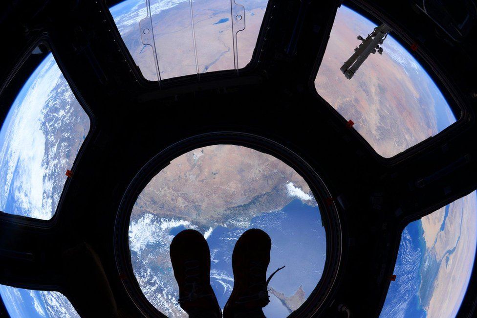 A view through the space station's cupola window