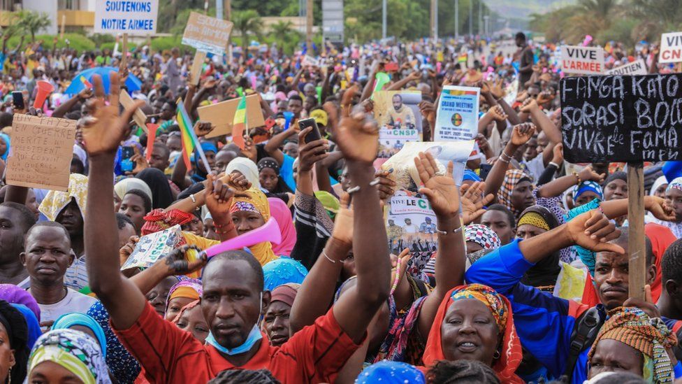 Malian civilians gather in support of the coup