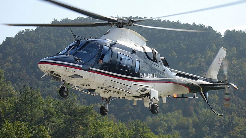 The Carabinieri helicopter in the pistachio verde di Bronte DOC area