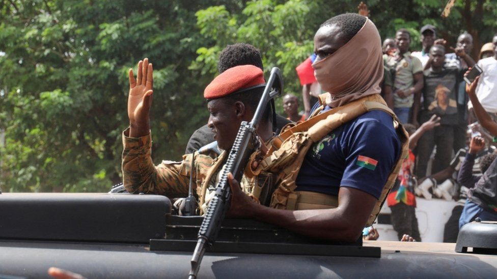 Burkina Faso's self-declared new leader Ibrahim Traoré arrives at the national television centre in Ouagadougou