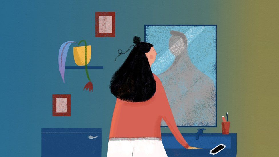 ilustração de mulher se olhando no espelho