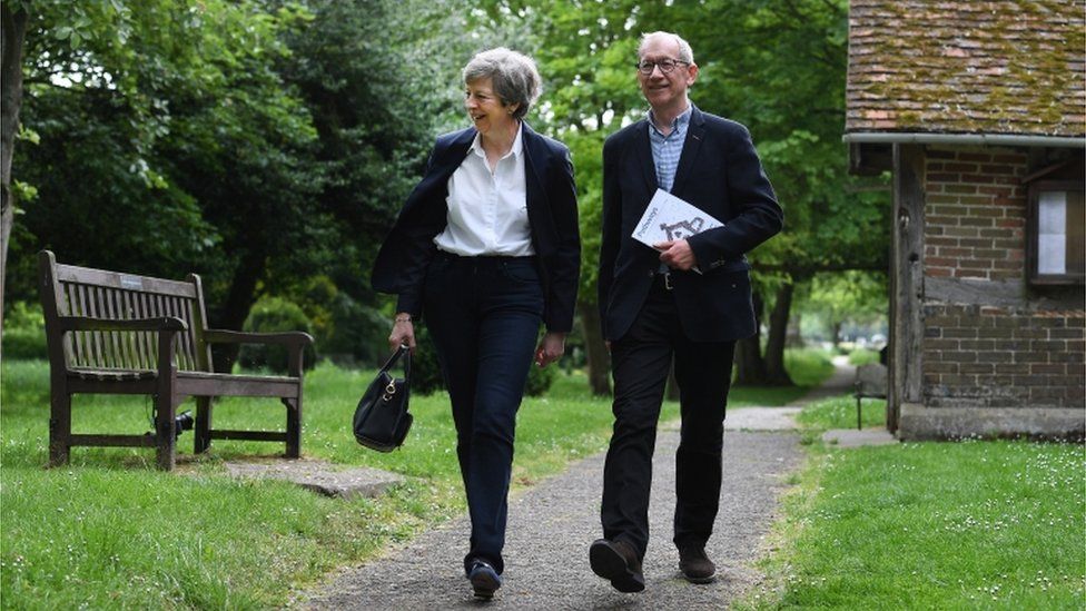 Theresa May and her husband Philip at church on Sunday