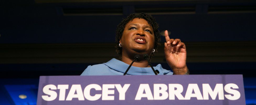 Democrat Stacey Abrams addresses supporters at an election watch party on November 6 2018 in Atlanta, Georgia