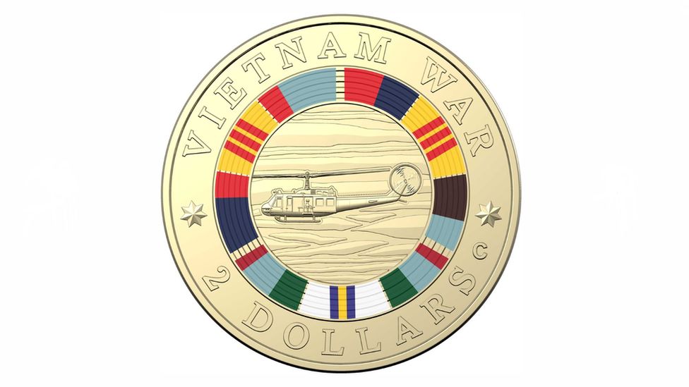 Australia's commemorative Vietnam War coin with South Vietnam's yellow flag