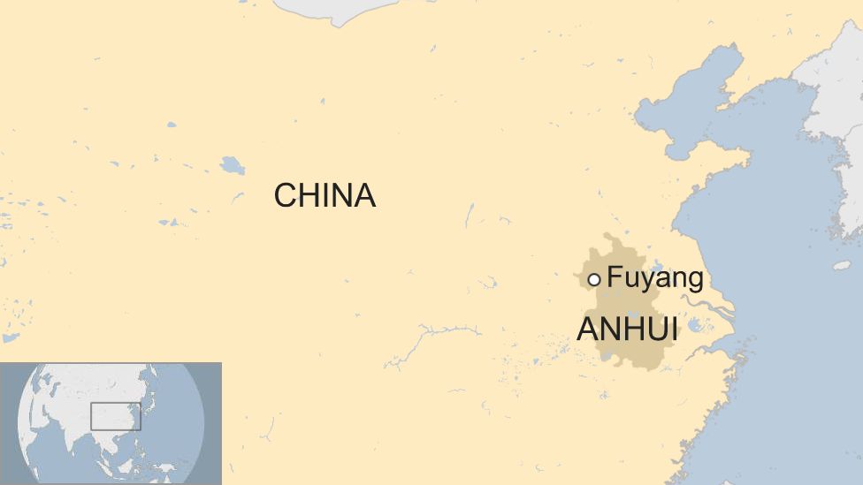 Map showing Fuyang city in Anhui province in China