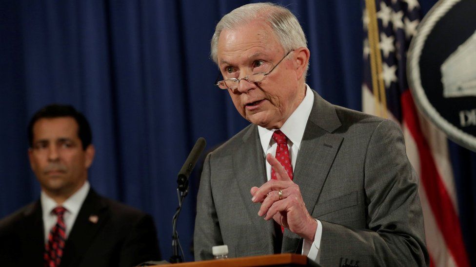 US Attorney General Jeff Sessions speaks at a briefing on leaks of classified material